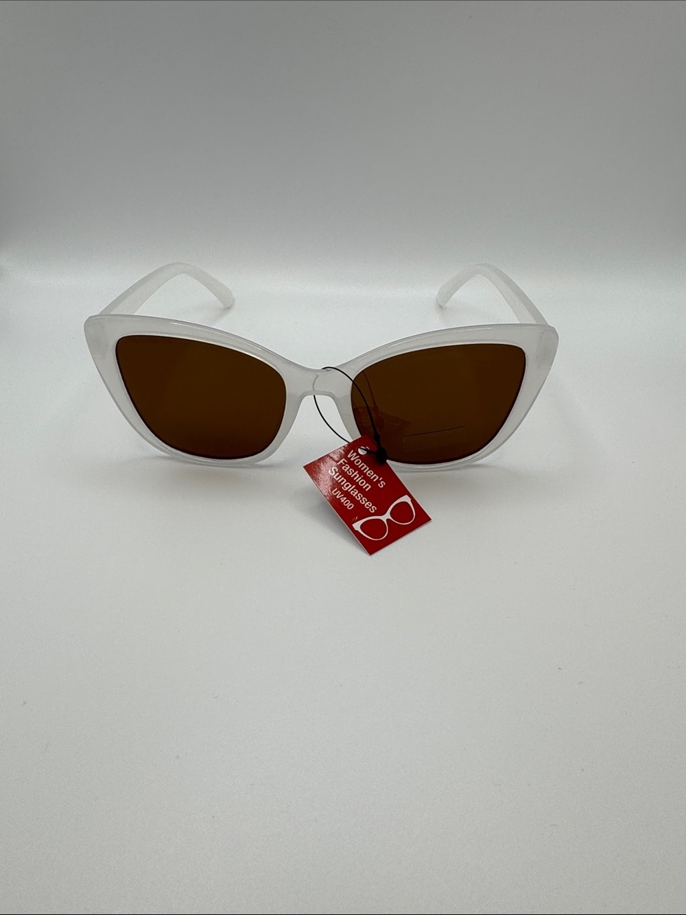White Cat-Eye Sunglasses with Brown Lenses - Women's Fashion